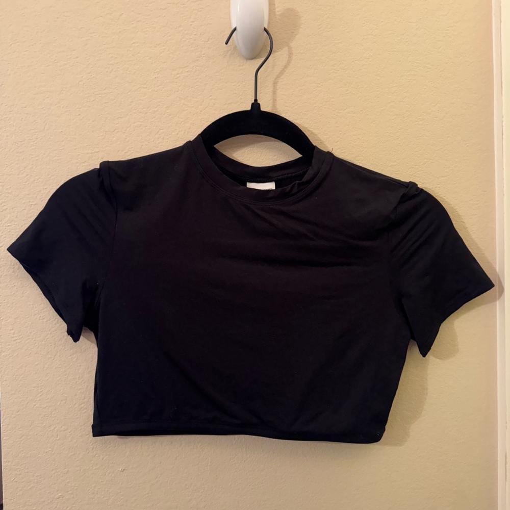 PINK Black Fitted Athletic Cropped Top